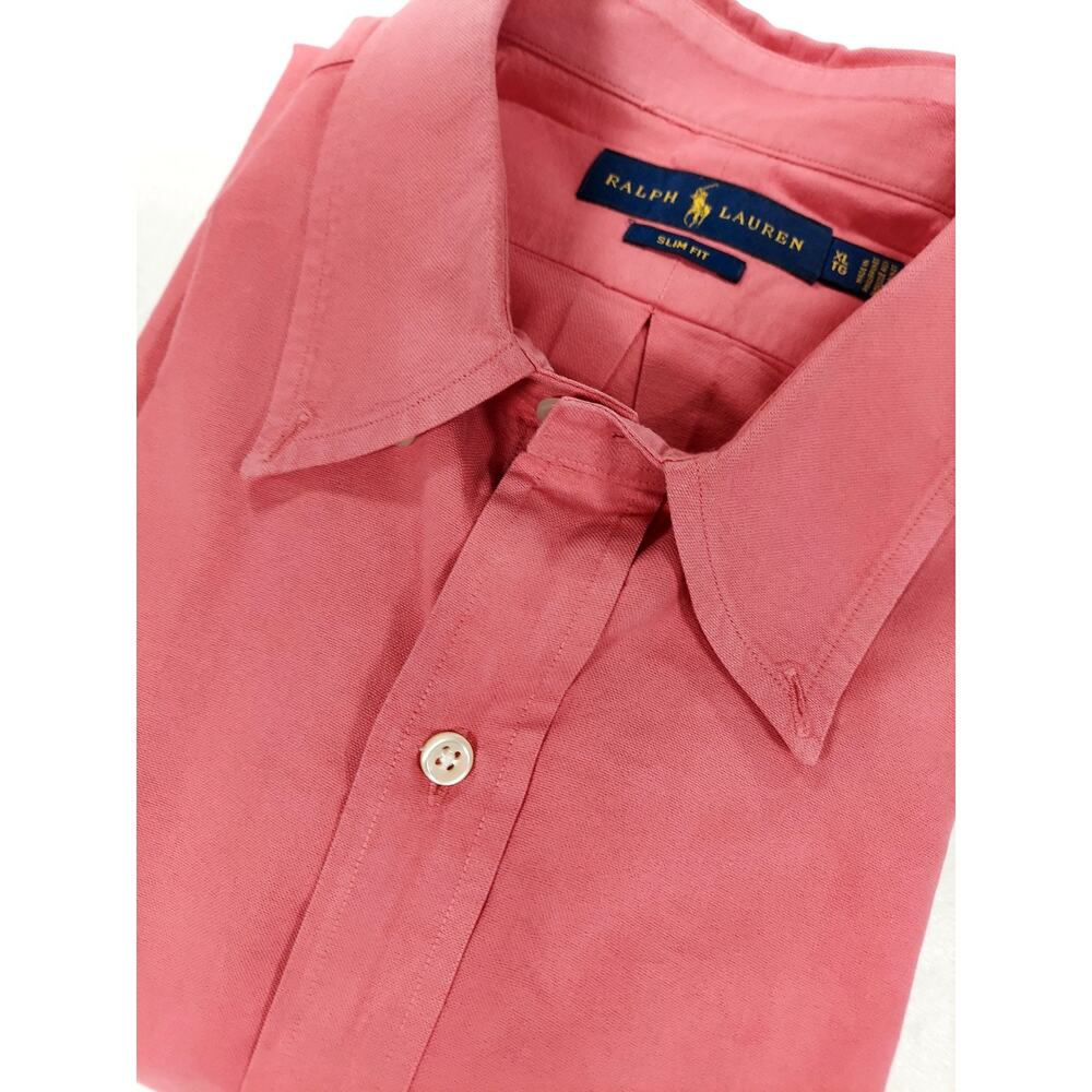 Polo Ralph Lauren Long Sleeve Polo Shirt Custom Slim Fit Coral Mens XL Blue Pony